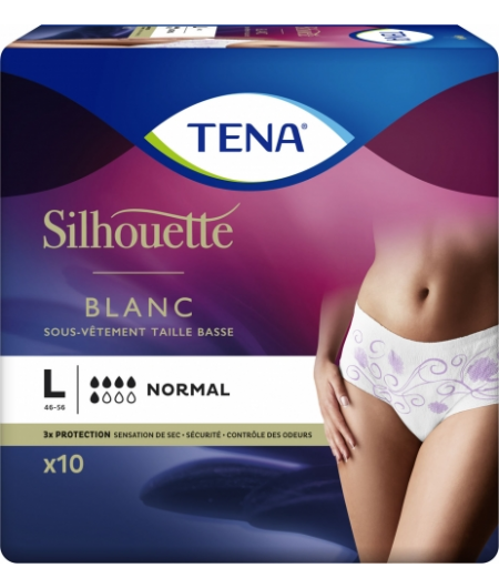 Slip femme x10 (Large) Taille basse NORMAL BLANC Silhouette Tena